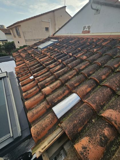 La toiture en tuiles avant réfection (toiture en tuiles refaite entièrement)